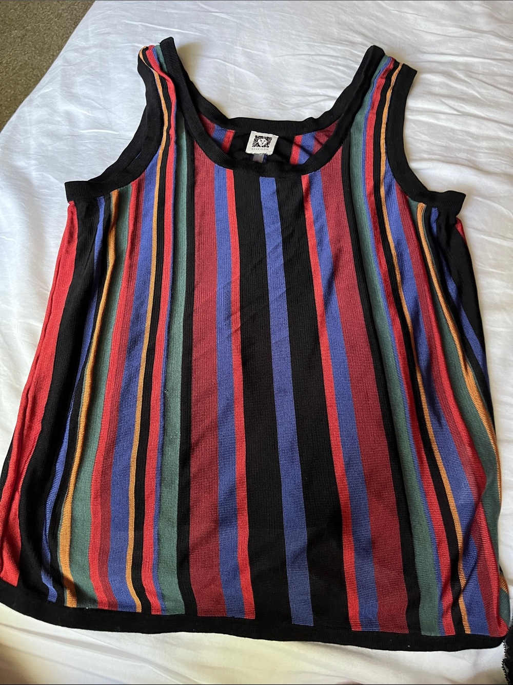 Anne Klein Black Multicolor Vertical Stripe Tank Top